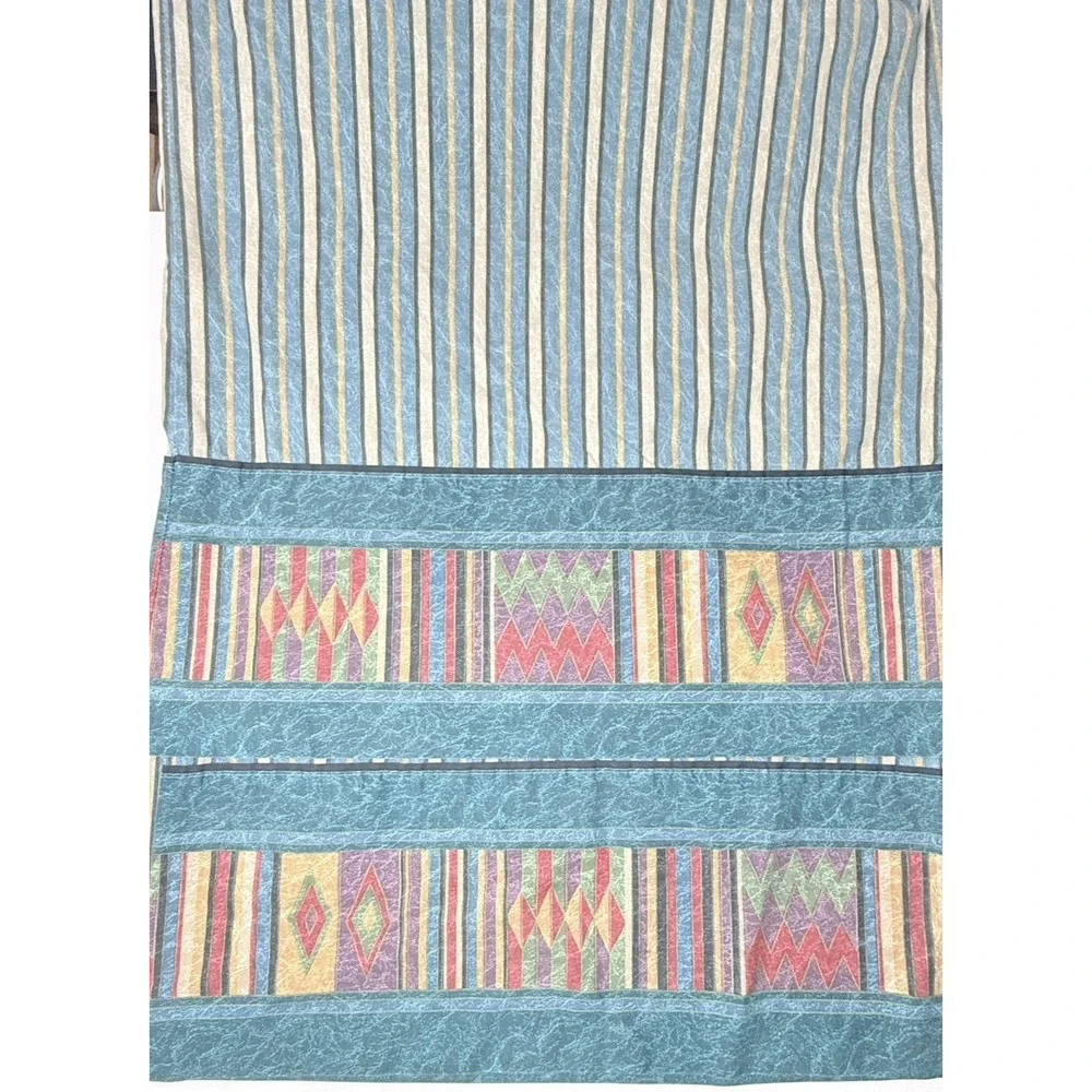 JCPenney Sheet Set Southwestern KING Vtg Teal Marble Stripes Geometric Tribal